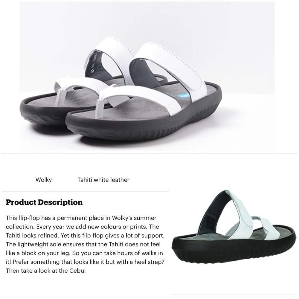 Sz 38EU Wolky Tahiti White Leather Slip‎ On Flip Flop Thong Sandals